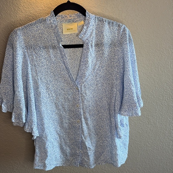 Anthropologie Maeve Blue Botanical Print top/ Size small - Picture 2 of 10